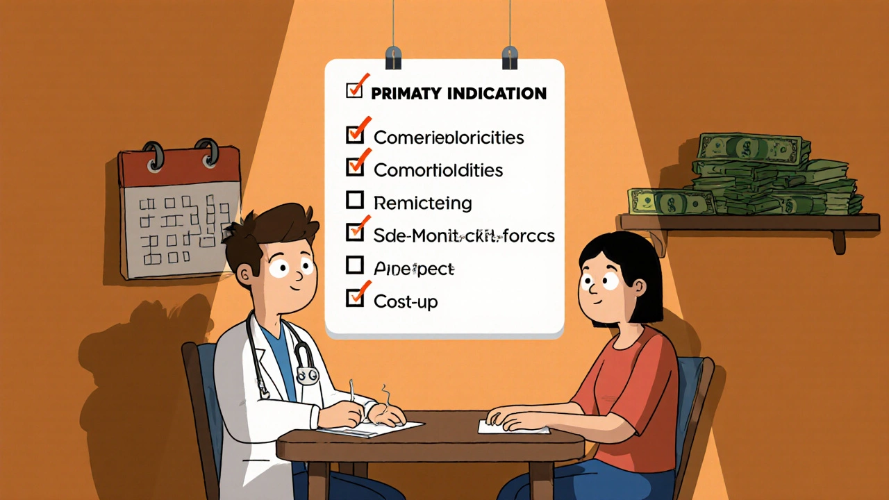 Doctor and patient reviewing a floating checklist at a kitchen table.