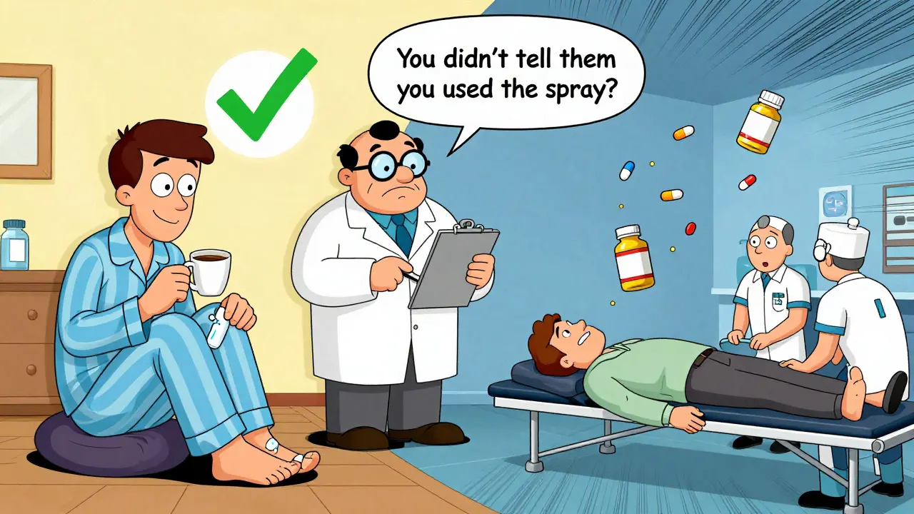 Side-by-side: one man safely using antifungal cream, another collapsed at the gym from drug interaction.