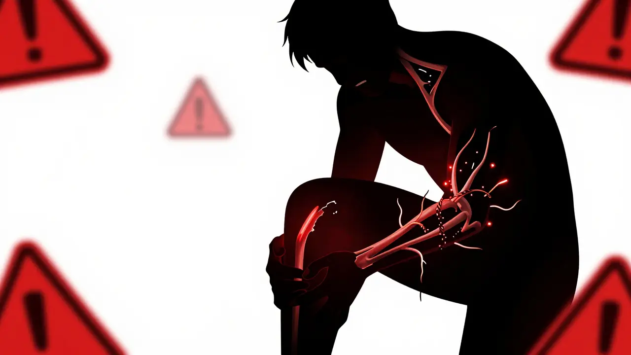 Artistic depiction of antibiotic side effects on tendons