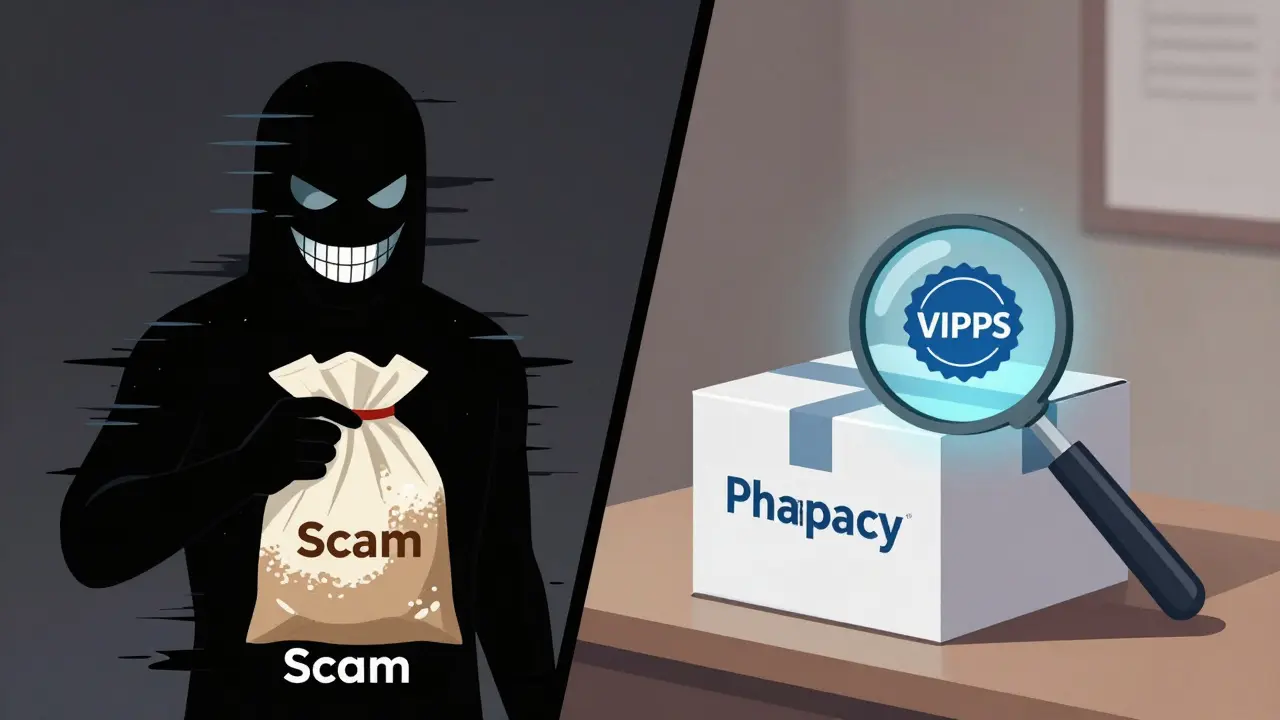 Comparison of scam pharmacy vs safe online verified pharmacy