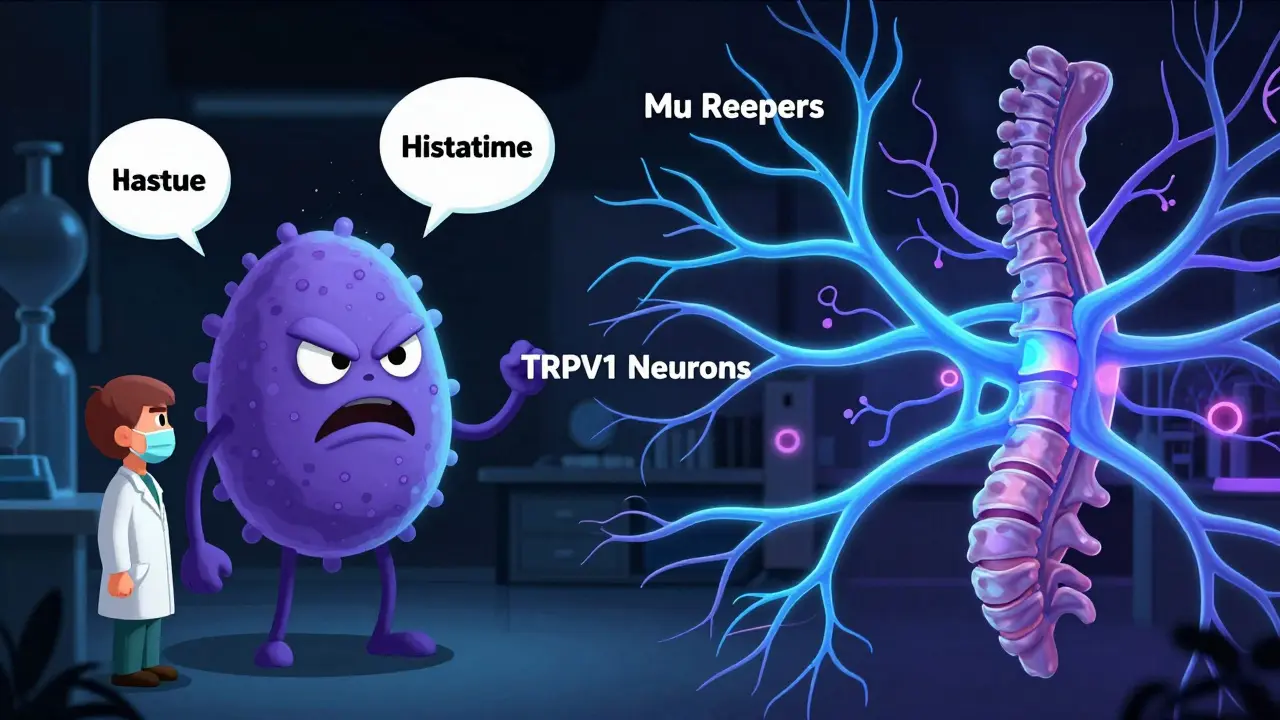 Illustration comparing histamine vs neural pathway mechanisms