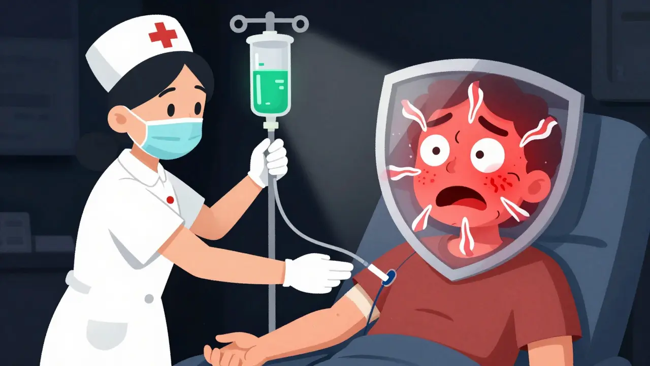 Nurse administering nalbuphine to stop opioid-induced itching