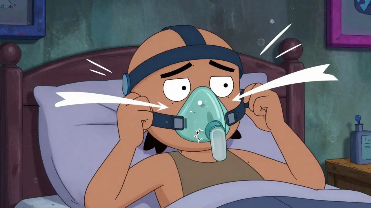 Person adjusting CPAP mask to fix air leaks