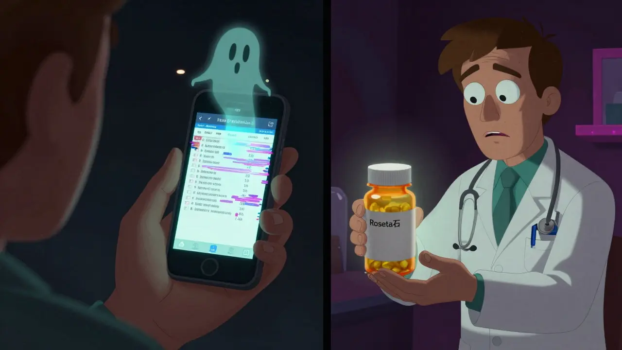Physical pill bottle vs glitching phone screen comparison