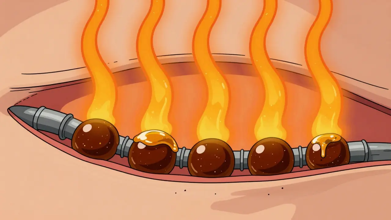 Cartoon cross-section of eyelid glands being melted by heat
