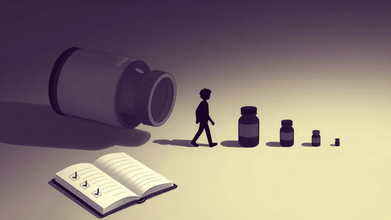 Character moving away from shrinking pill shadow while keeping a diary