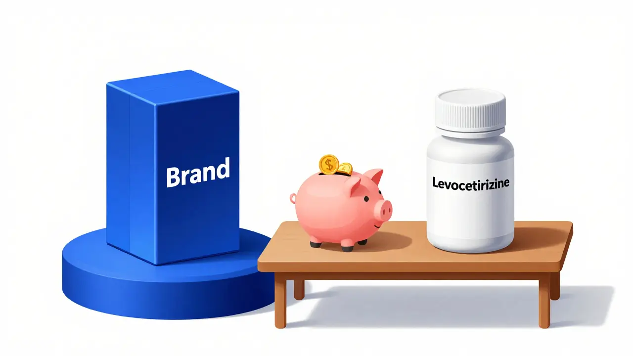 Comparison of brand name vs generic allergy medication boxes