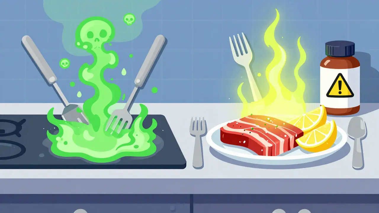 Comparison of metal vs plastic utensils and foods for managing metallic taste.