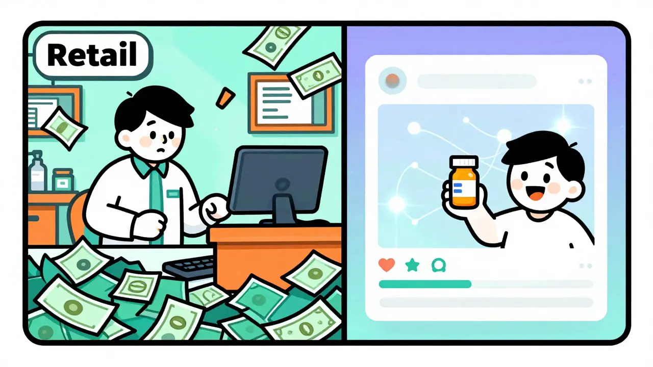 Illustration comparing retail costs vs online discounts