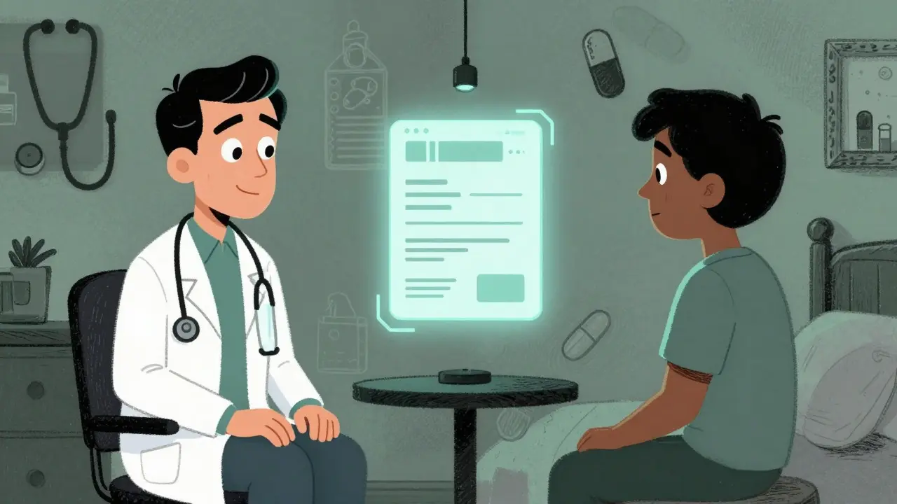 Illustration of online doctor visit with digital prescription